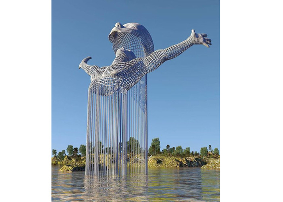 Modern Outdoor Decoration 316 Stainless Steel Figure Sculpture Fountain