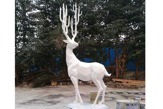 Animal Sculpture Outdoor Fiberglass Deer statue White Color