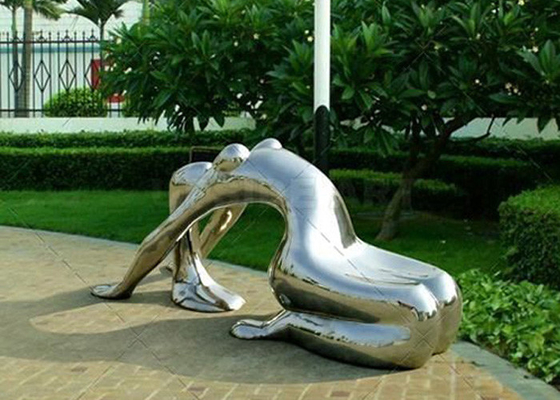 Modern Garden Metal Art Woman Bench Stainless Steel Sculpture Polished