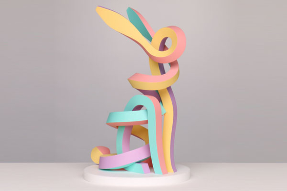 Outdoor Stainless Steel Rabbit Dog Sculpture Rainbow Painted Finish