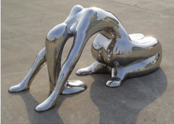 Modern Metal Art Stainless Steel Yoga Lady Sculpture Polished