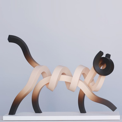 Outdoor Animal Stainless Steel White And Black Dog Sculpture