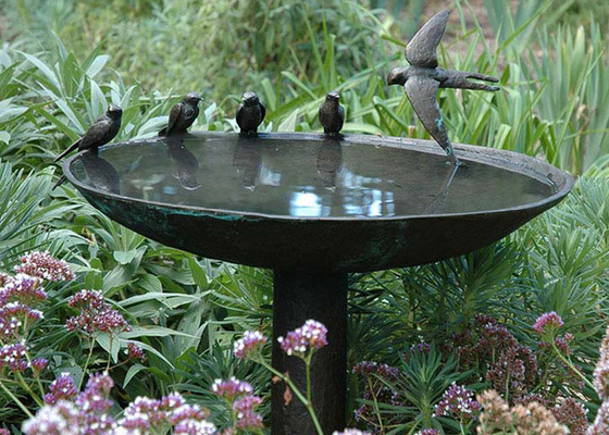 Life Size Metal Casting Bronze Bird Bath Bowl Statue Outdoor Sculpture