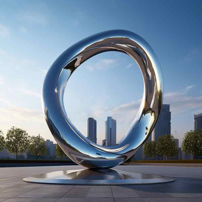 Modern Aesthetics Metal Art Large Outdoor Mirrored Stainless Steel Circle Sculpture