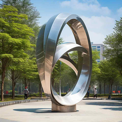 Modern Outdoor Mirrored Abstract Stainless Steel Bud Sculpture