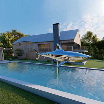 Outdoor Swimming Pool Decoration Stainless Steel Shark Sculpture