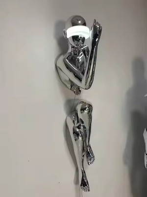 Modern Creative Sculpture Wall Lamp for Hotel Lobby Exhibition Hall LED Lady Stainless Steel Ornaments