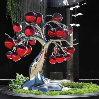 Modern Hotel Decoration Mirror Finish Stainless Steel Apple Tree Sculpture