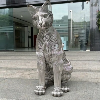 Modern Art Cat Animal Decorative Metal Stainless Steel Sculpture Outdoor Large Statue Factory