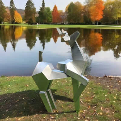 Outdoor Geometric Deer Statue Modern Stainless Steel Yard Art Ornament