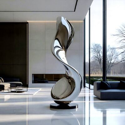 Large Mirror Spiral Sculpture Modern Stainless Steel Outdoor Garden Art Statue for Luxury Landscape & Hotel Decor