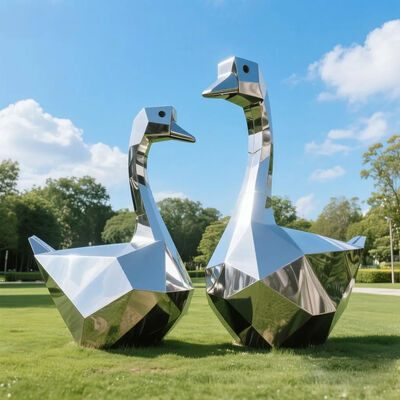 Pool Decoration Handmade Stainless Steel Polished Duck Sculpture
