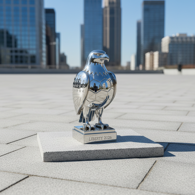 Custom Stainless Steel Eagle Trophy & Outdoor Sculpture | LIBERTY 2026 Commemorative