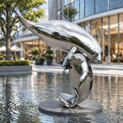 Good price Life Size Outdoor Stainless Steel Manatee Sculpture Mirror Polished Ocean Animal Statue for Plaza Park Seaside Decoration Art online