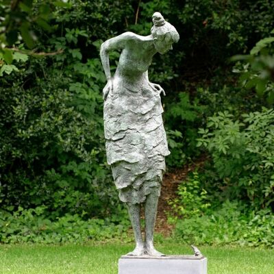 Handmade Bronze Woman and Frog Garden Statue - Life Size Patina Sculpture