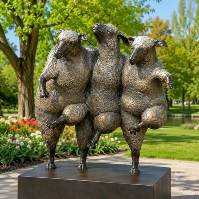 Whimsical Dancing Sheep Metal Bronze Sculpture for Outdoor Garden Decoration