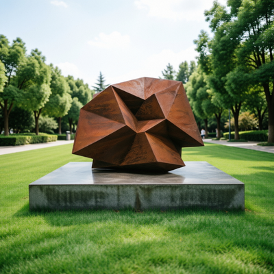 Good price Large Abstract Corten Steel Geometric Sculpture Modern Outdoor Polyhedron Art Statue Garden Park Plaza Hotel Landscape Decor online