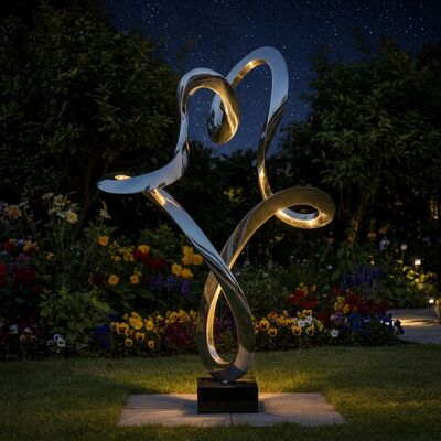Modern Eternal Heart | 8K Mirror-Polished Stainless Steel Abstract Sculpture for Luxury Landscapes