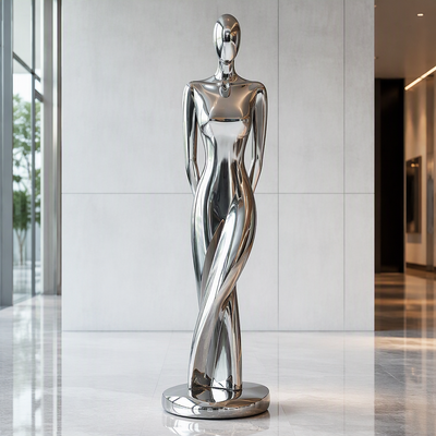 Mirror Polished Stainless Steel Abstract Human Figure Sculpture Modern Art Decor