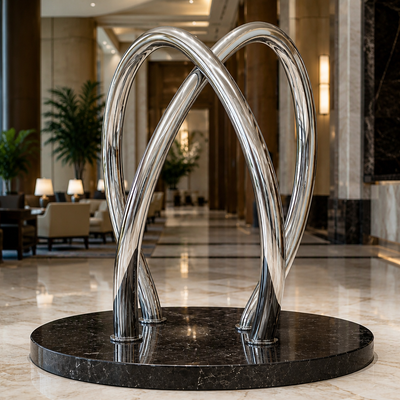 Mirror Polished Stainless Steel Double Arch Tube Sculpture, Modern Abstract Art Decor