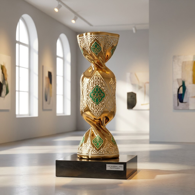 Luxury Islamic Art: Saudi Gold Twisted Candy Sculpture | Custom Modern Decor