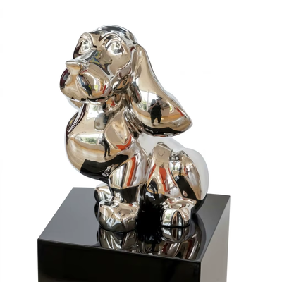 Modern Mirror-Polished Stainless Steel Dog Sculpture | Luxury Cartoon Basset Hound Statue for Home & Office Decor