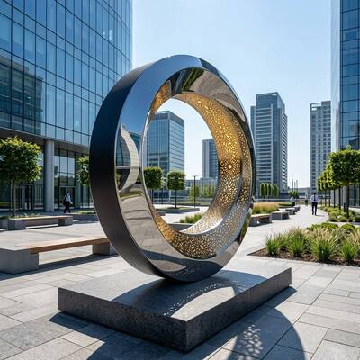 316 Stainless Steel Illuminated Ring Sculpture | LED Perforated Outdoor Art Decor