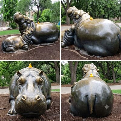 Bronze Mother and Baby Hippo Sculpture