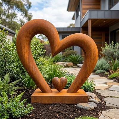 Timeless Heartfelt Bond Sculpture in Rusted Corten Steel - The Living Art for Sustainable Landscape Design