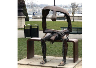 Life Size Bronze Statue Garden Sitting On Bench Abstract Lonely Man Sculpture
