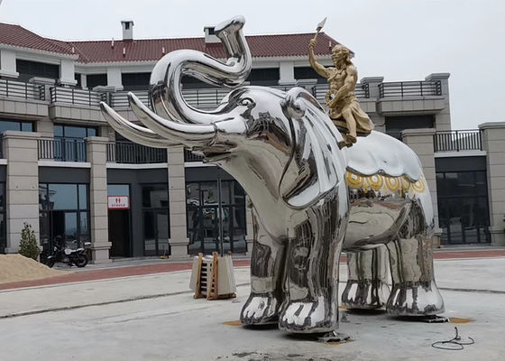Life Size Brass Man Sitting Stainless Steel Elephant Sculpture