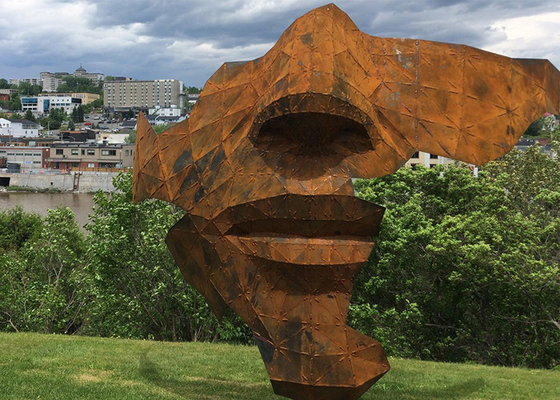 Outdoor Rusty Corten Steel Face Sculpture For Landscape