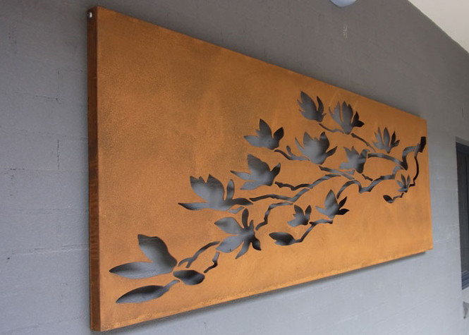 Laser Cut Corten Steel Metal Wall Art Trees And Fence For Outdoor